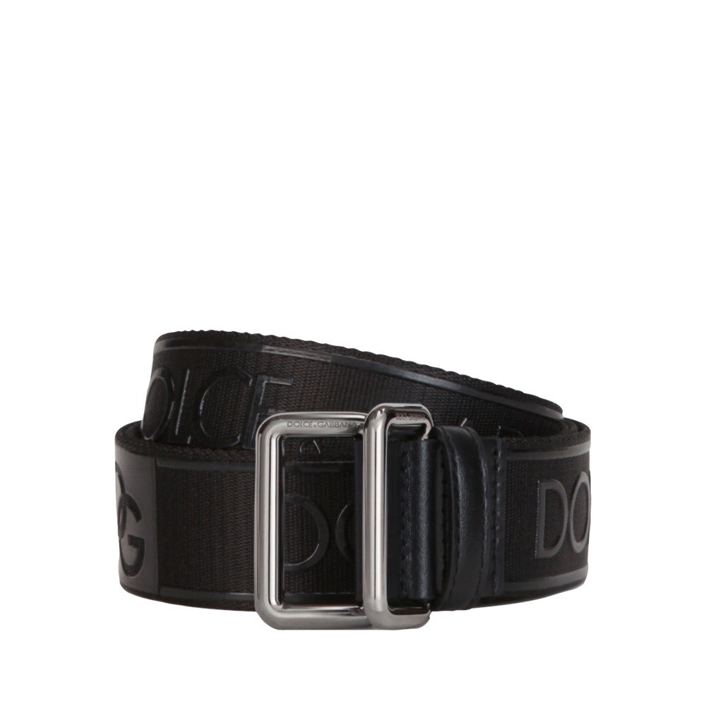 DOLCE & GABBANA BRANDED TAPE BELT BLACK-SILVER