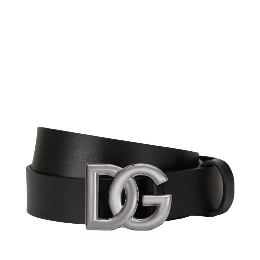 DOLCE & GABBANA LUX LEATHER BELT BLACK-SILVER