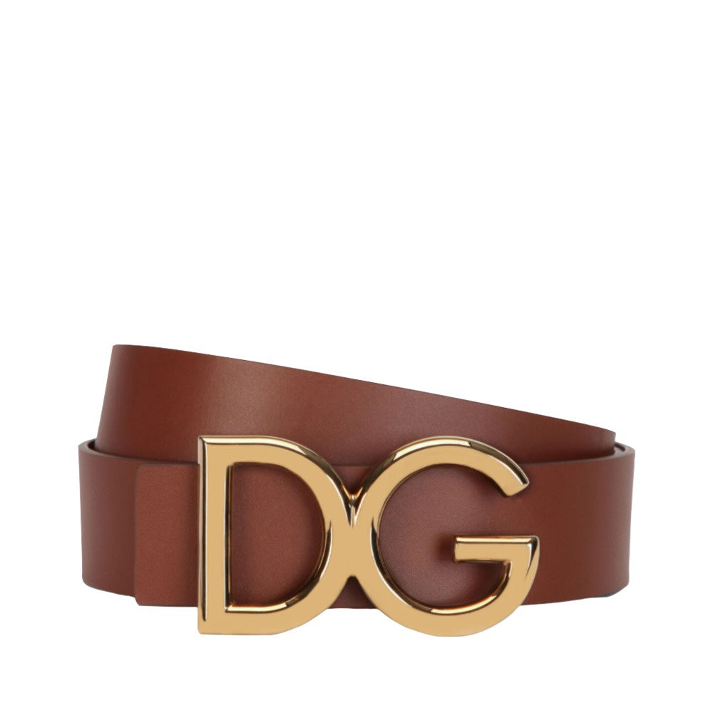 DOLCE & GABBANA DAUPHINE LEATHER BELT BROWN-GOLD