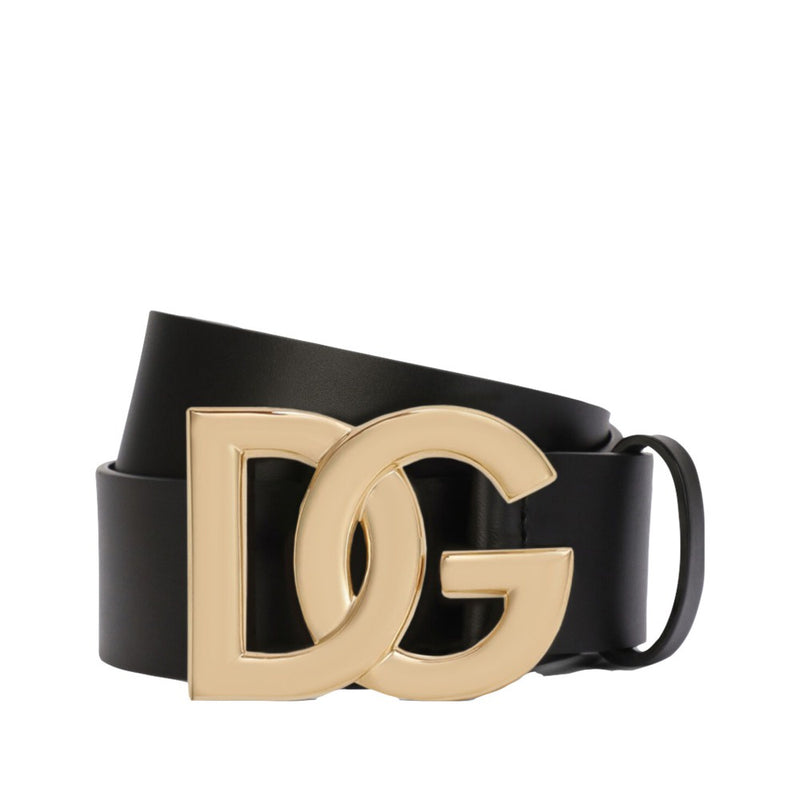 DOLCE & GABBANA LUX LEATHER WITH CROSSOVER DG LOGO BELT  GOLD-BLACK