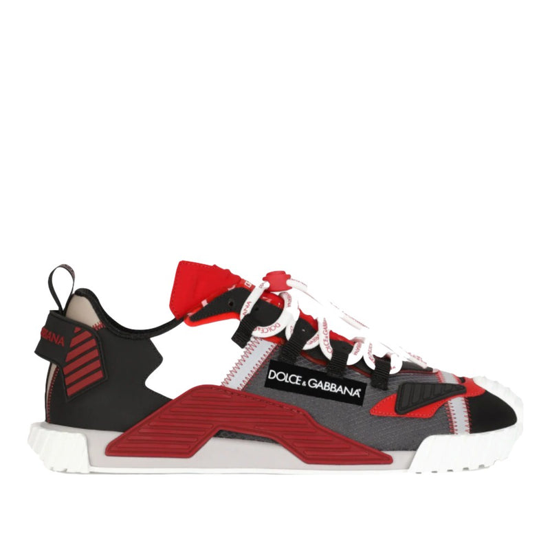 DOLCE & GABBANA NS1 SNEAKERS IN MIXED MATERIALS RED-BLACK