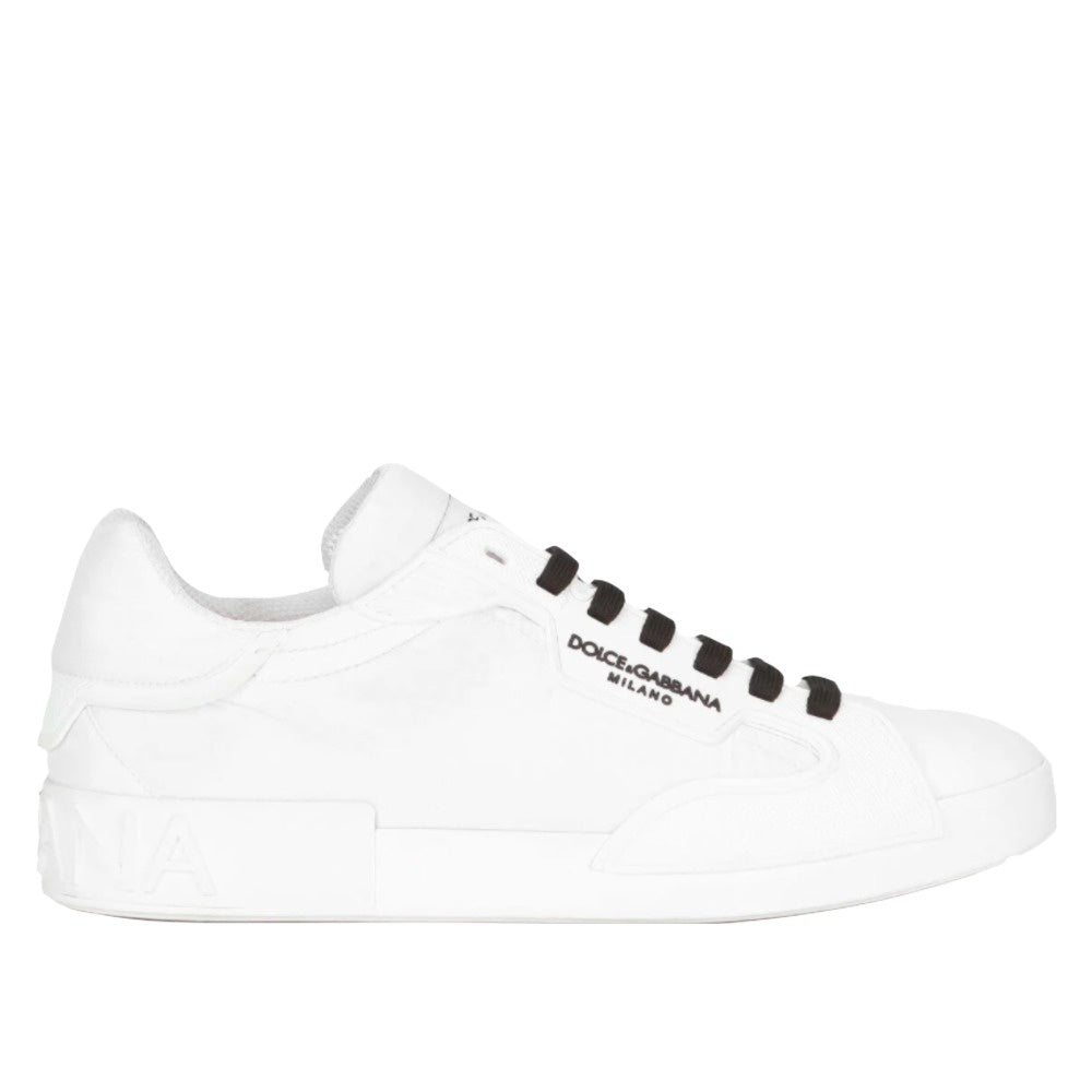 DOLCE & GABBANA NYLON AND RUBBER PORTOFINO SNEAKERS WHITE-BLACK