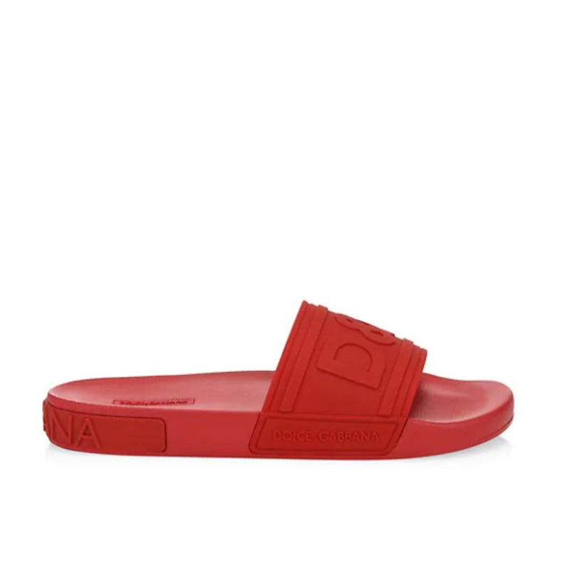 DOLCE & GABBANA RUBBER BEACHWEAR SLIDERS WITH LOGO RED-RED