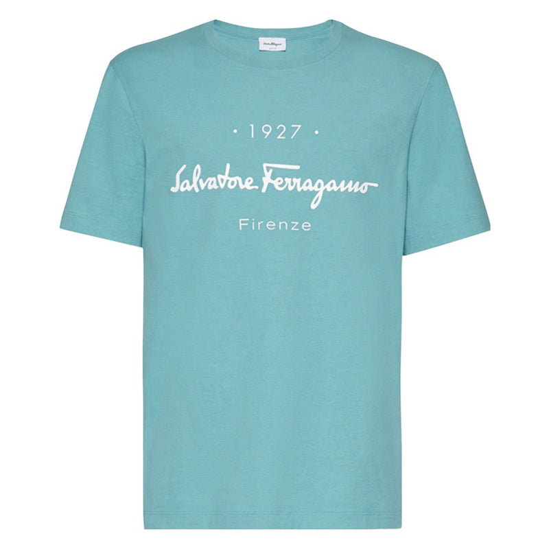 SALVATORE FERRAGAMO T-SHIRT TURQUOISE-WHITE – Enzo Clothing Store