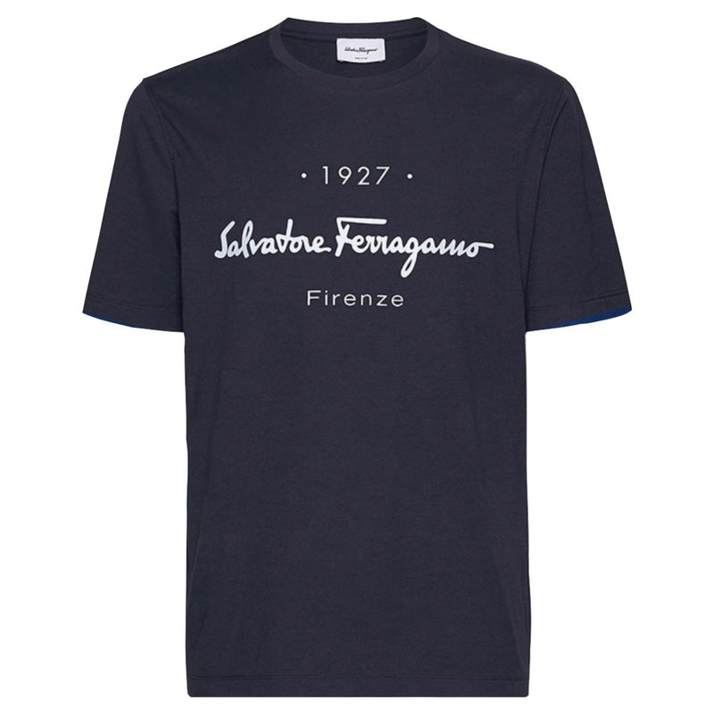 SALVATORE FERRAGAMO 1927 SIGNATURE T-SHIRT NAVY-WHITE