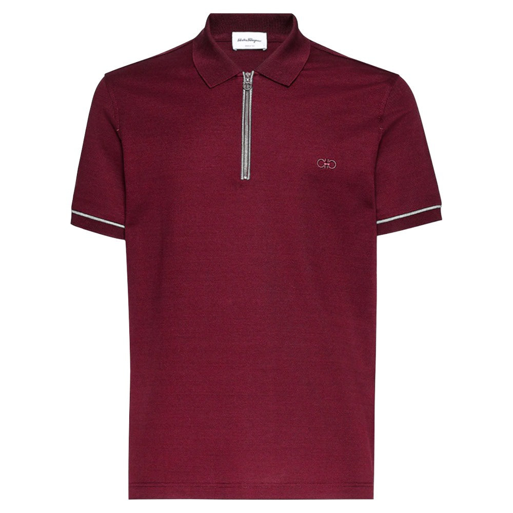 SALVATORE FERRAGAMO COTTON PIQUET POLO RED-GREY