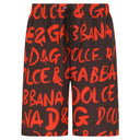 DOLCE & GABBANA LONG SWIM TRUNKS WITH LOGO PRINT