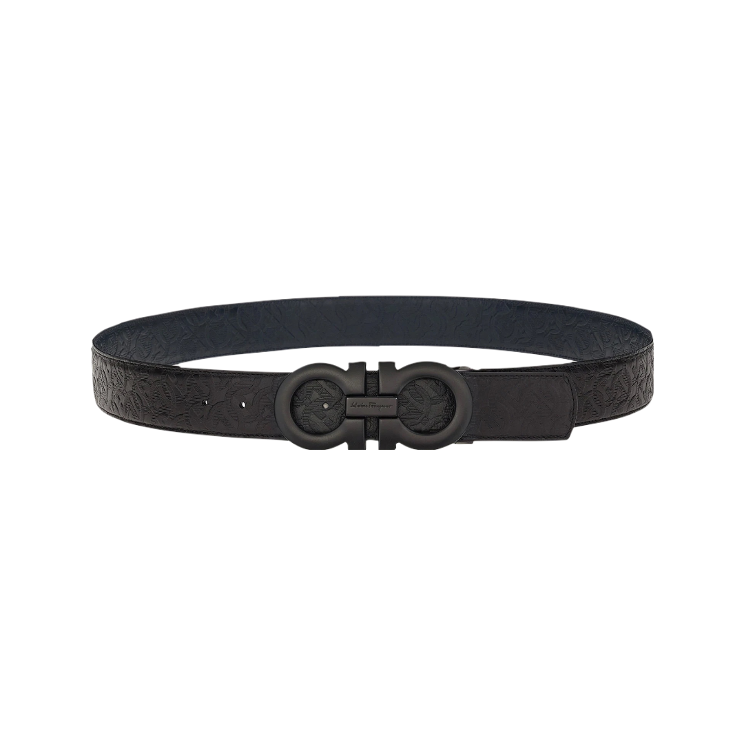 SALVATORE FERRAGAMO REVERSIBLE AND ADJUSTABLE GANCINI BELT | BLACK & NAVY