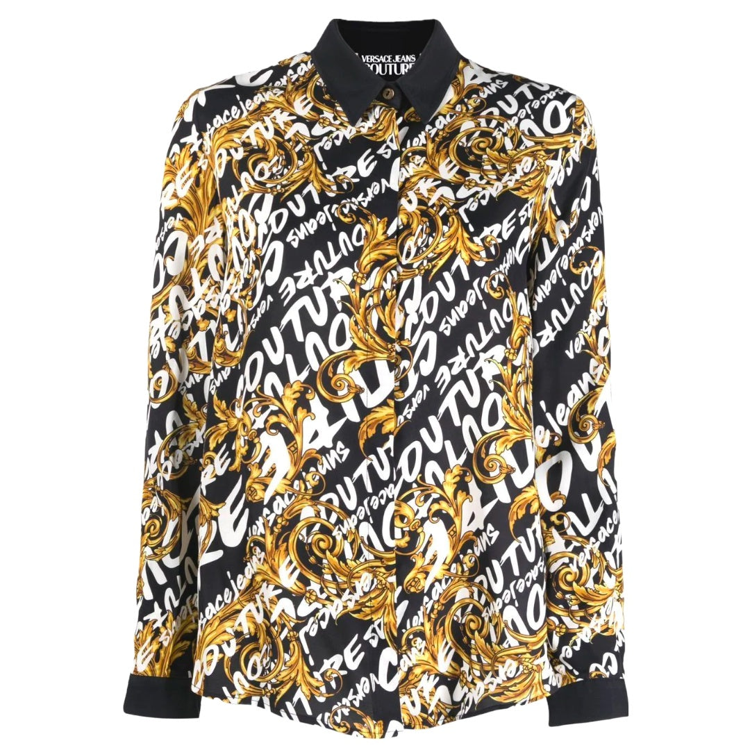 VERSACE JEANS COUTURE BAROQUE GRAFFITI PRINT SHIRT BLACK/GOLD/WHITE