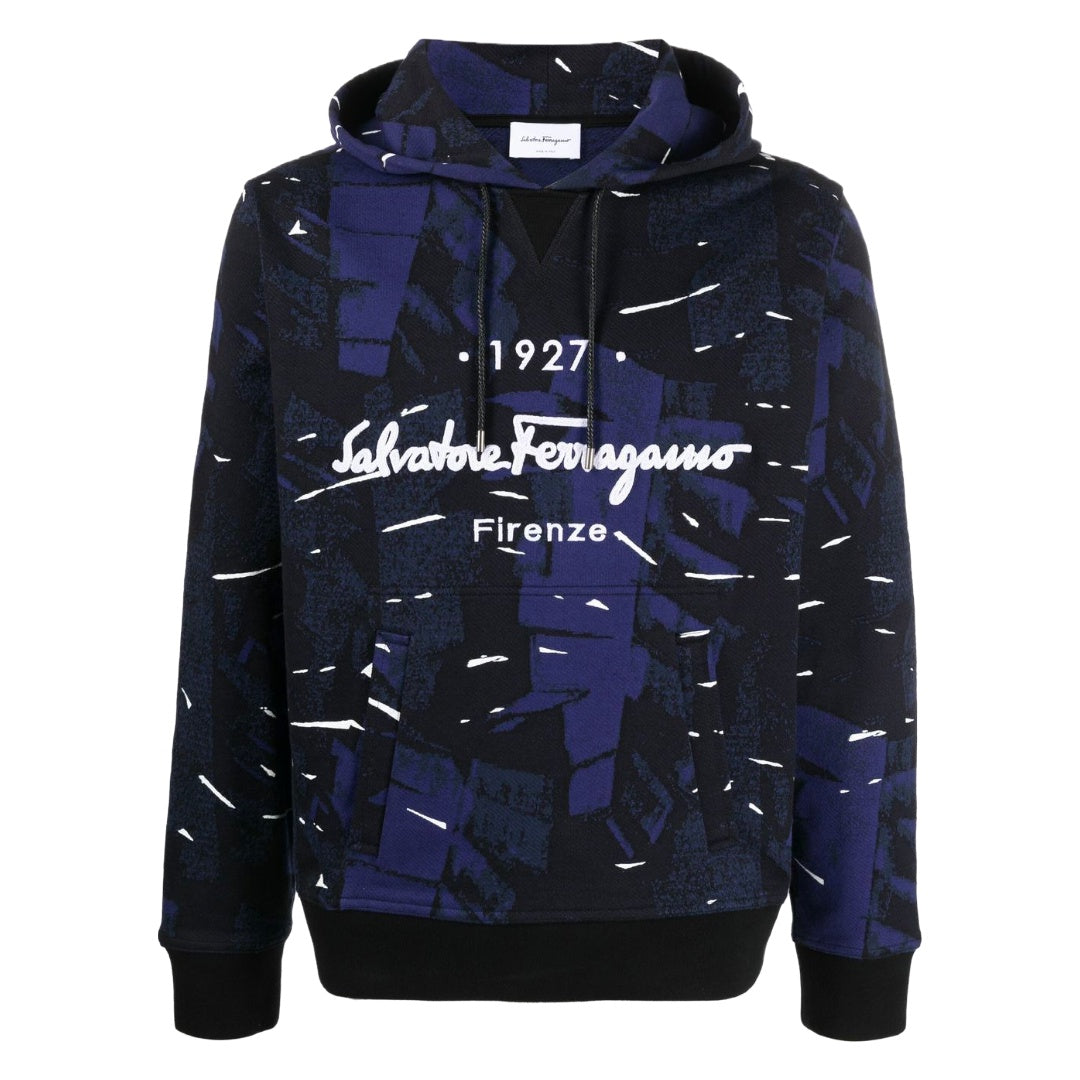 SALVATORE FERRAGAMO LOGO EMBROIDERED HOODIE BLUE