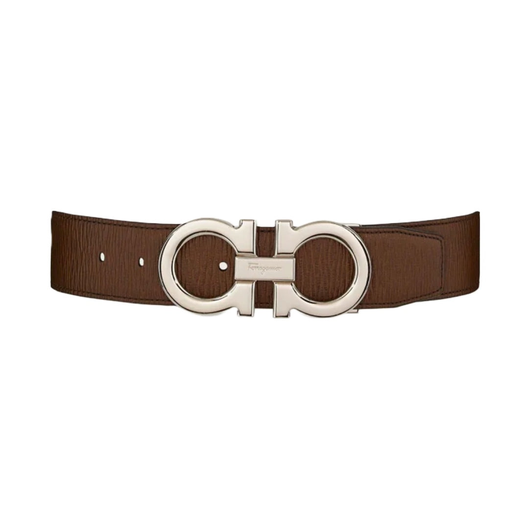 SALVATORE FERRAGAMO REVERSIBLE AND ADJUSTABLE GANCINI BELT BROW/BLACK