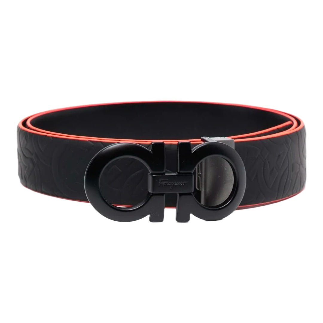 SALVATORE FERRAGAMO REVERSIBLE AND ADJUSTABLE GANCINI BELT BLACK/ORANGE