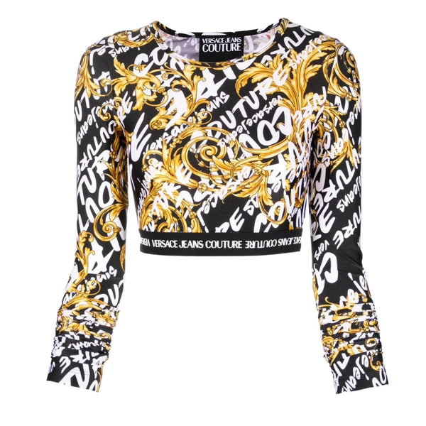 VERSACE JEANS COUTURE LOGO PRINT LONG SLEEVE  TOP