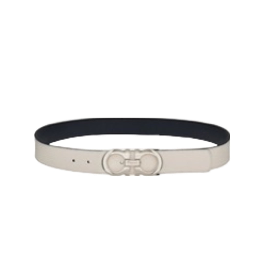 SALVATORE FERRAGAMO REVERSIBLE AND ADJUSTABLE GANCINI BELT WHITE/NAVY