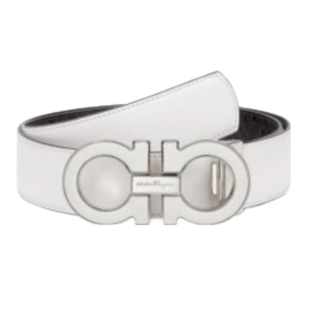 SALVATORE FERRAGAMO REVERSIBLE & ADJUSTABLE BELT WHITE/NERO