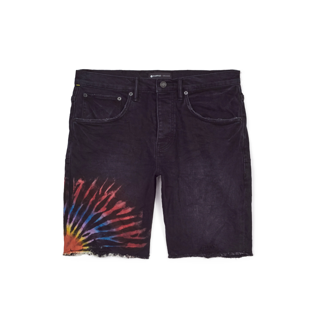 PURPLE P020 MULTICOLOR TIE DYE BLACK SHORTS