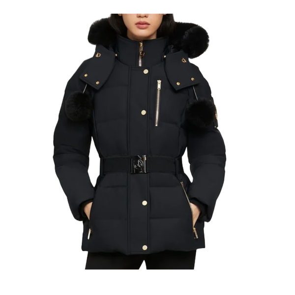 MOOSE KNUCKLES WOMENS GOLD CAMBRIA JACKET SHEARLING BLACK/BLACK