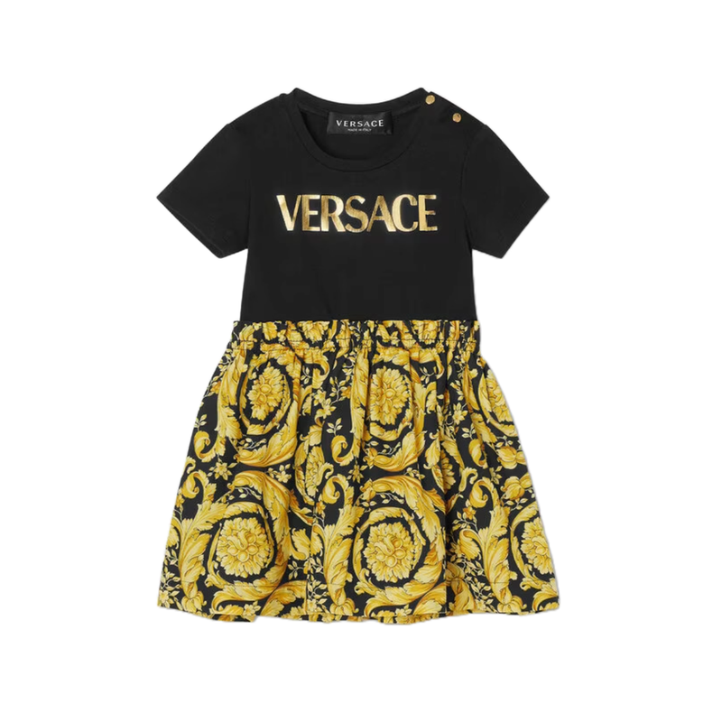 VERSACE BABY BAROCCO T-SHIRT DRESS BLACK/GOLD