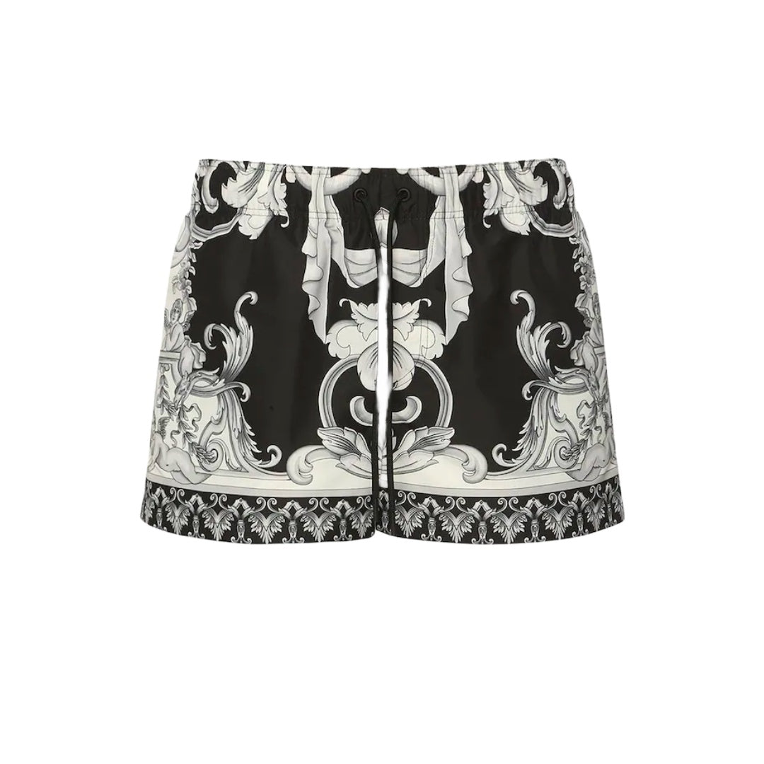 VERSACE SILVER BAROQUE BOARDSHORTS BLACK/WHITE