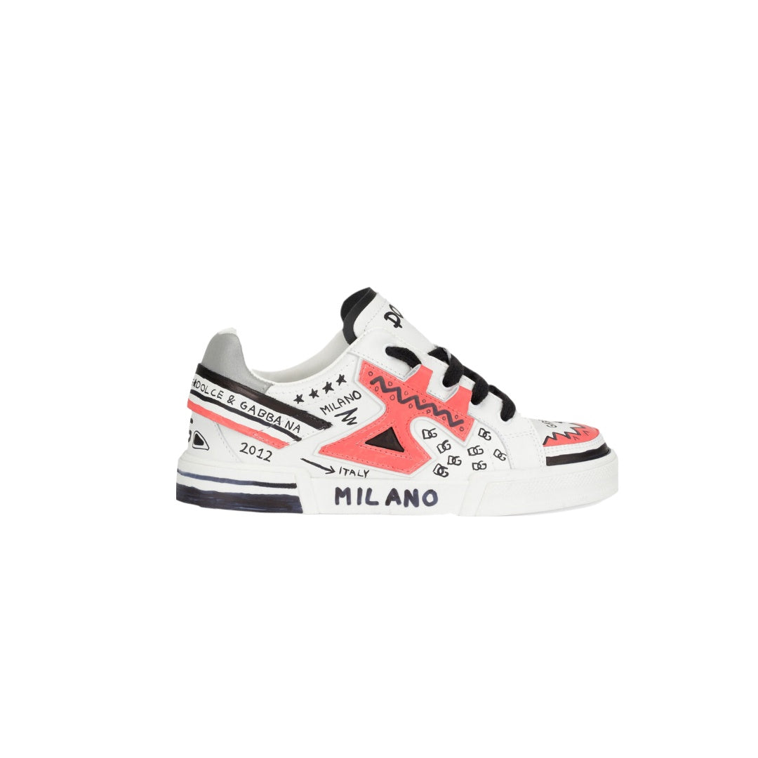 DOLCE & GABBANA KIDS PRINTED PORTOFINO SNEAKER WHITE MULTICOLOR