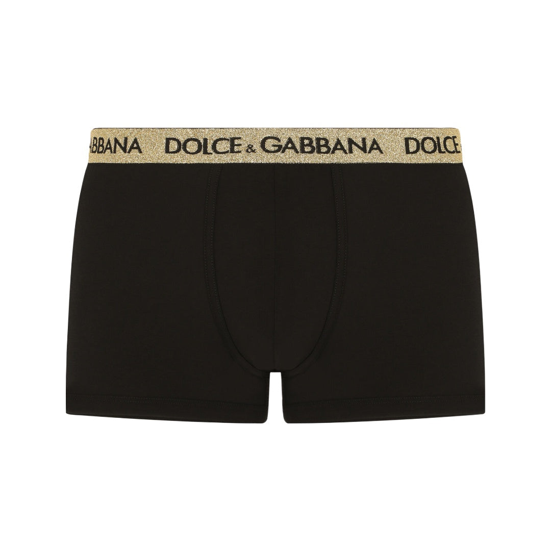 DOLCE & GABBANA STRETCH SILK BOXER BLACK / GOLD