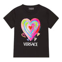 KIDS VERSACE  LOGO HEART PRINT T-SHIRT BLACK/ MULTICOLOR