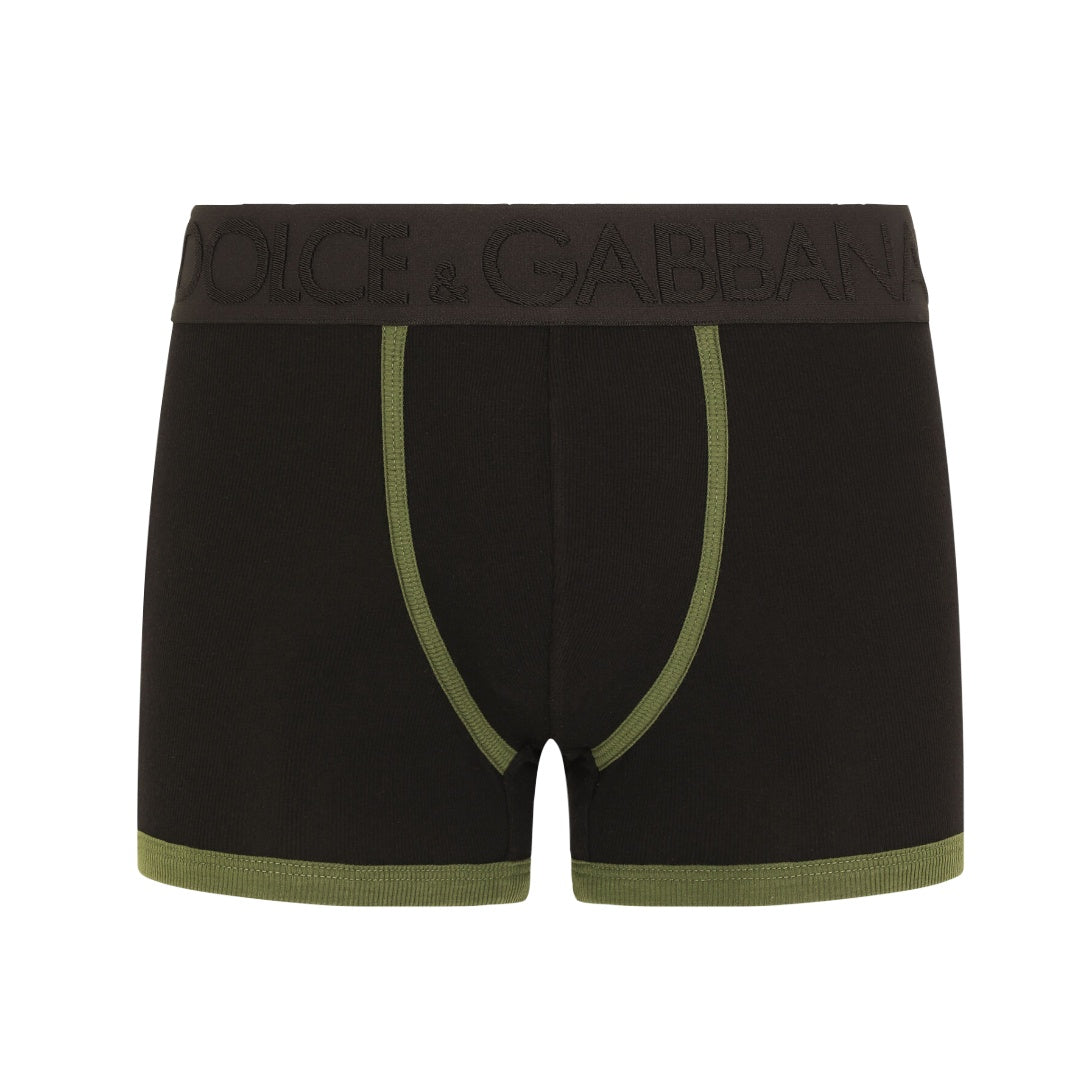 DOLCE & GABBANA FINE-RIB STRETCH BOXER BLACK-GREEN