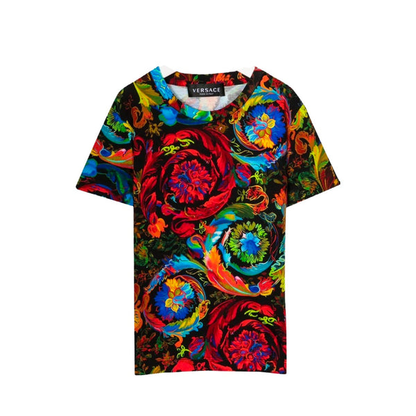 VERSACE FLORAL KIDS T-SHIRT BLACK/MULTICOLOR