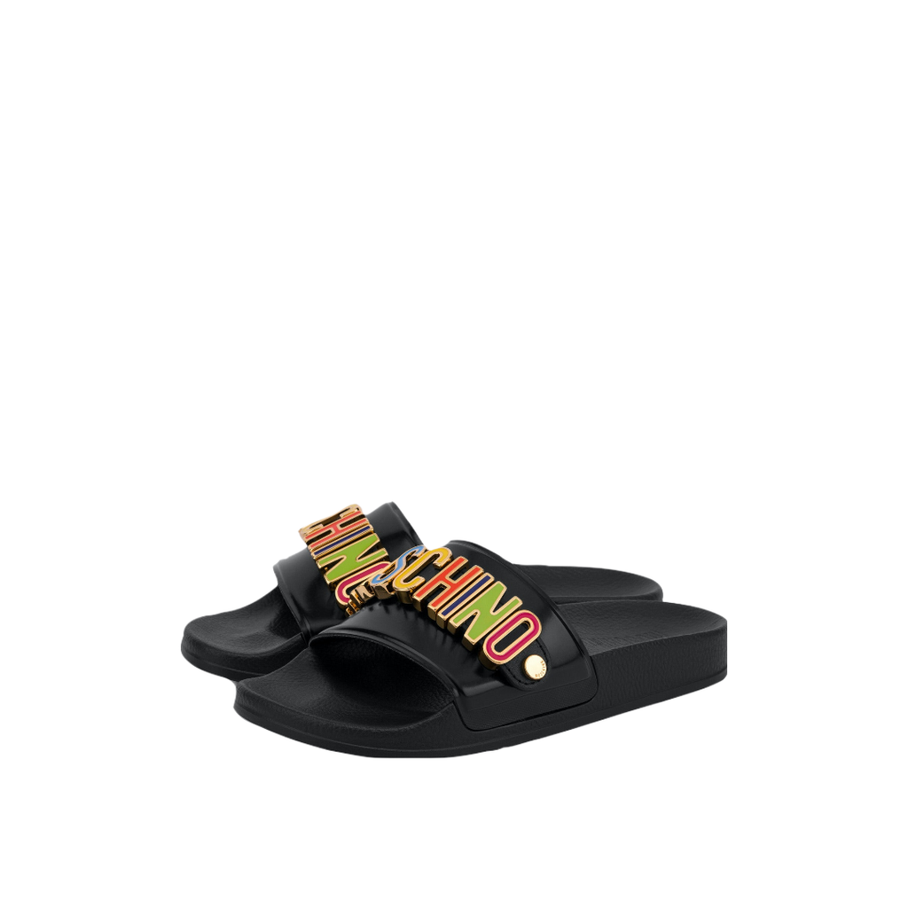 Moschino logo discount plaque slides