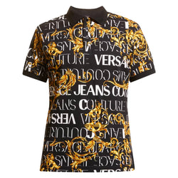VERSACE JEANS COUTURE BAROQUE LOGO POLO T-SHIRT BLACK/GOLD/WHITE