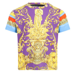 VERSACE Barocco Goddess Logo T-Shirt in Purple, Orange and Golden