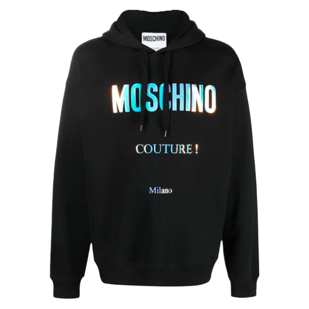 MOSCHINO LOGO PRINT COUTURE HOODIE BLACK