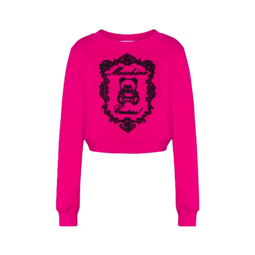 MOSCHINO TEDDY EMBROIDERY ORGANIC COTTON SWEATSHIRT FUCHSIA