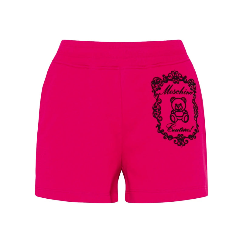 MOSCHINO LOGO EMBROIDERED COTTON SHORTS VIOLET