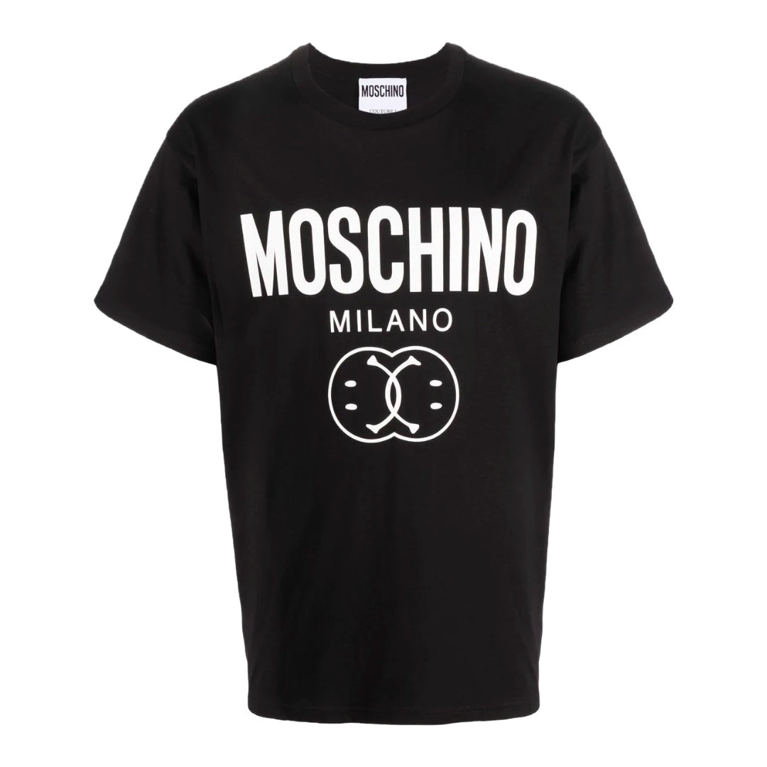 MOSCHINO DOUBLE SMILEY® LOGO ORGANIC JERSEY T-SHIRT BLACK