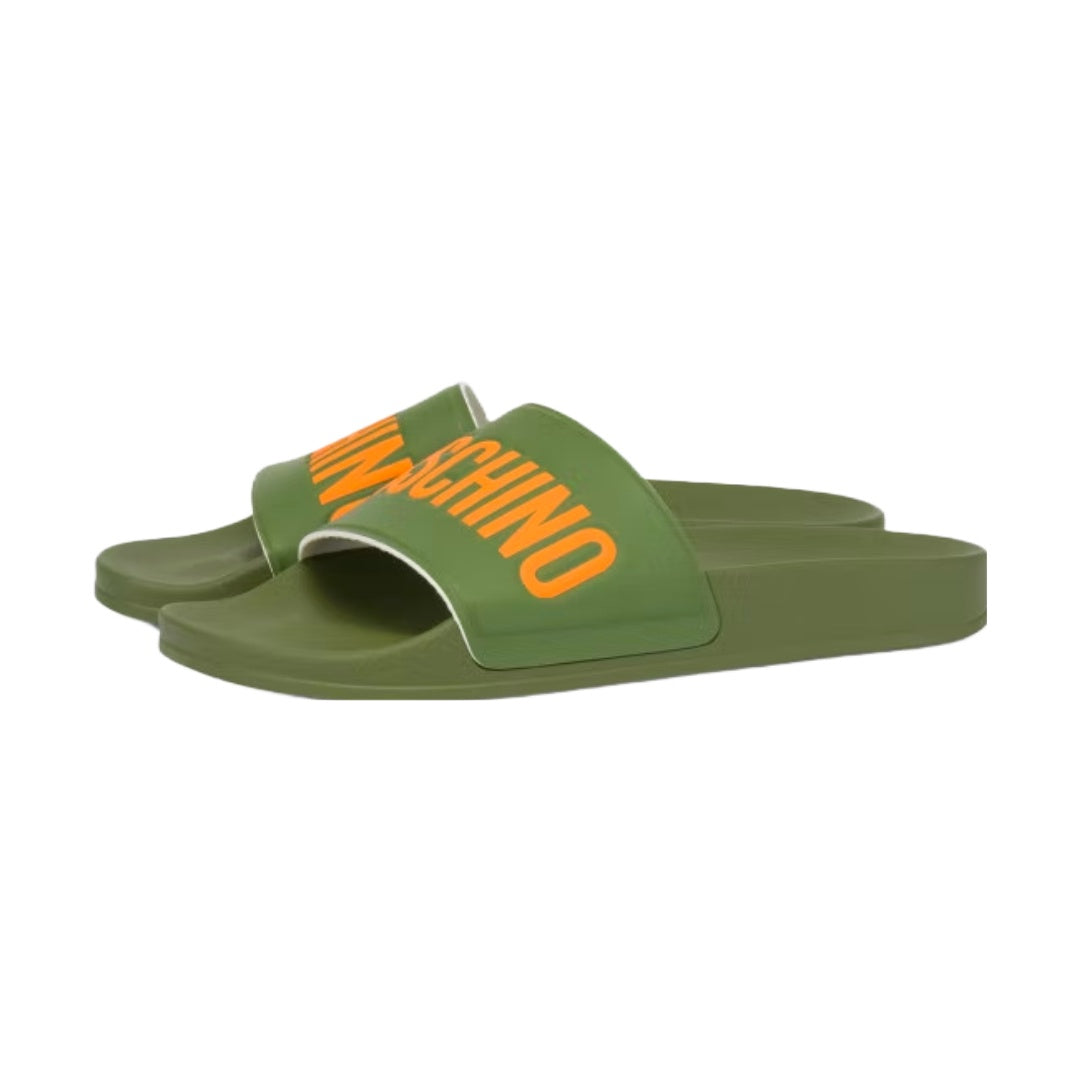 MOSCHINO PVC POOL SLIDES WITH LOGO GREEN