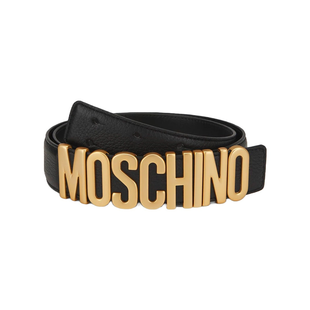 MOSCHINO LOGO LEATHER BELT BLACK/GOLD