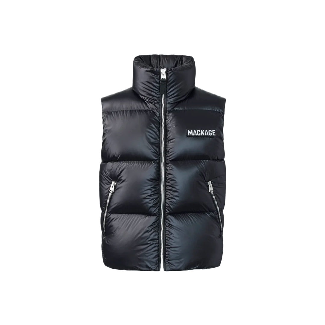 KANE LUSTROUS LIGHT DOWN VEST WITH FUNNEL COLLAR BLACK