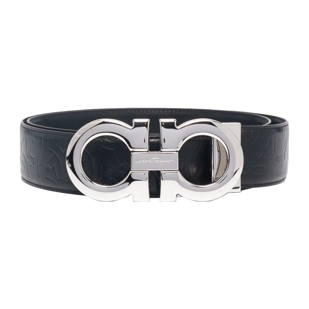 SALVATORE FERRAGAMO GANCINI BELT BLACK/SILVER