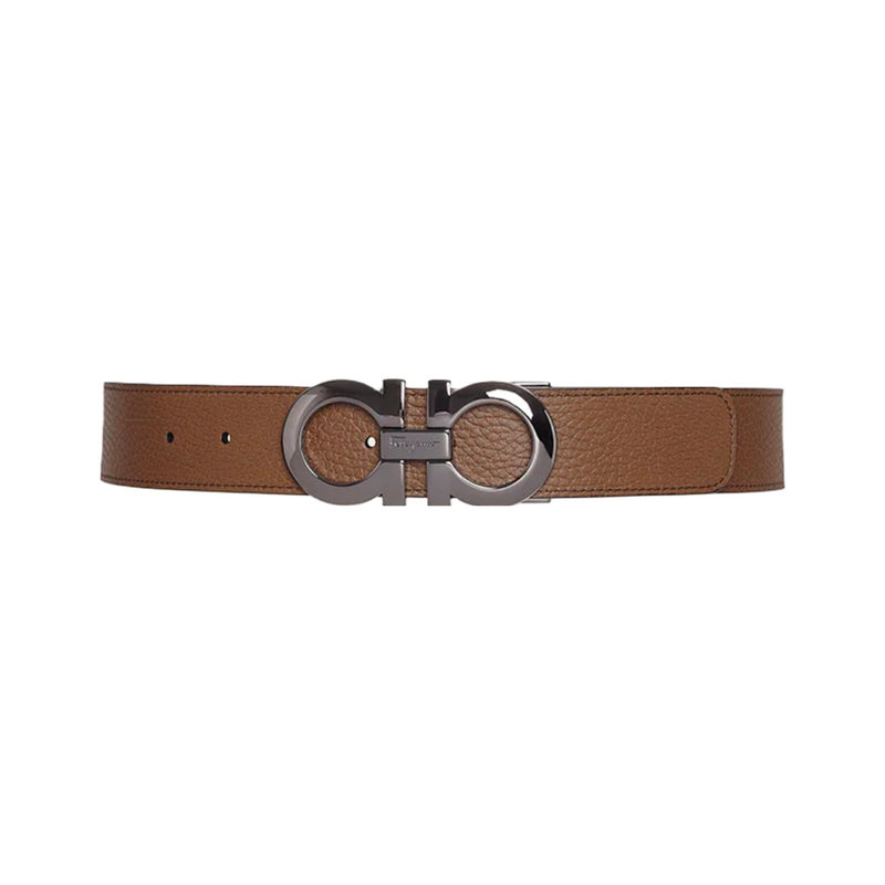 Gancini Reversible Leather Belt in Brown - Ferragamo