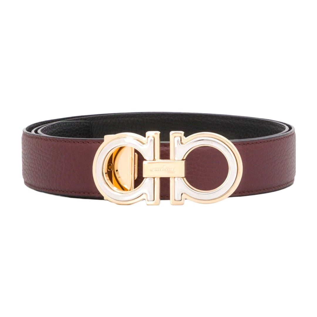 SALVATORE FERRAGAMO GANCINI LEATHER BELT BROWN