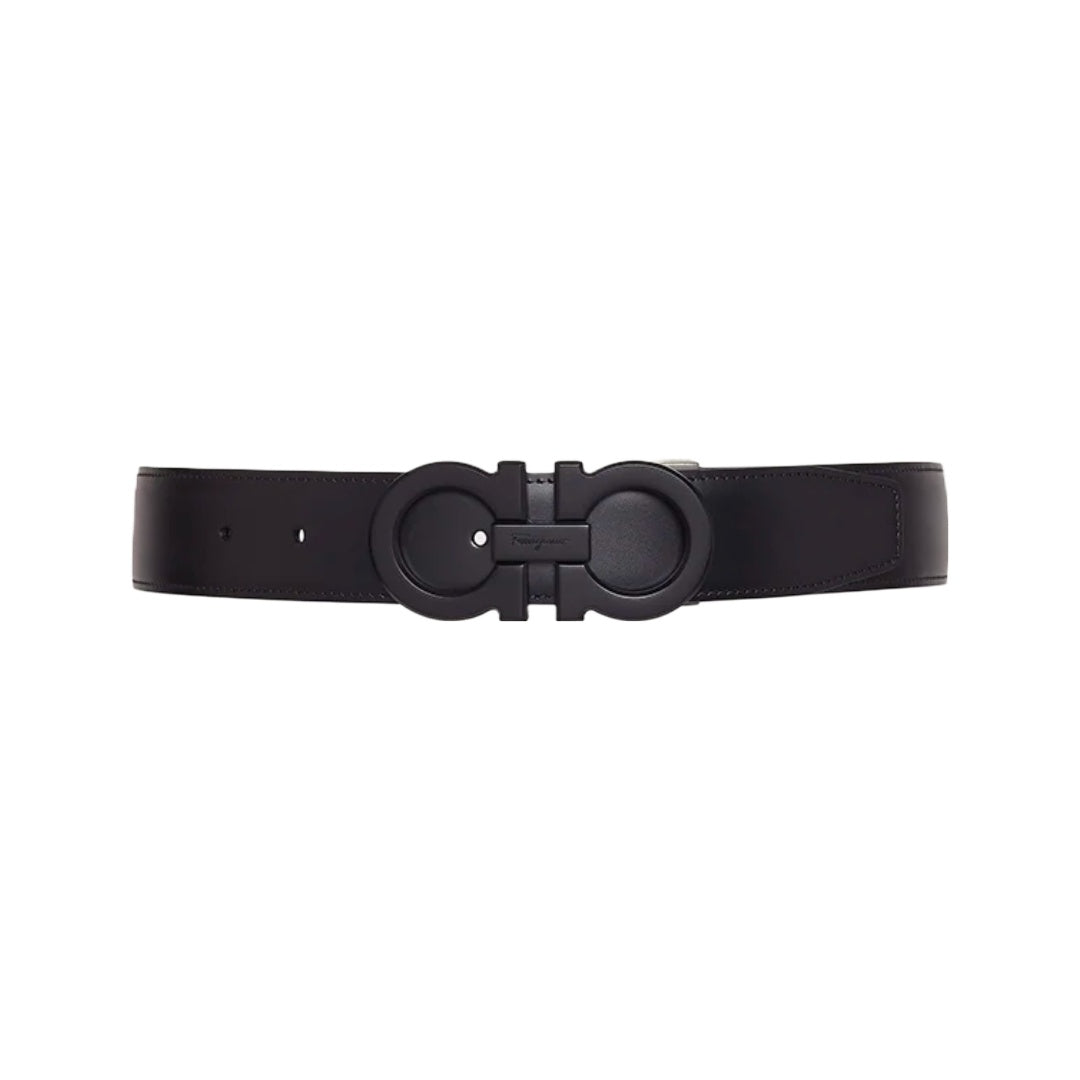 SALVATORE FERRAGAMO REVERSIBLE AND ADJUSTABLE GANCINI BELT BLACK/BLUE