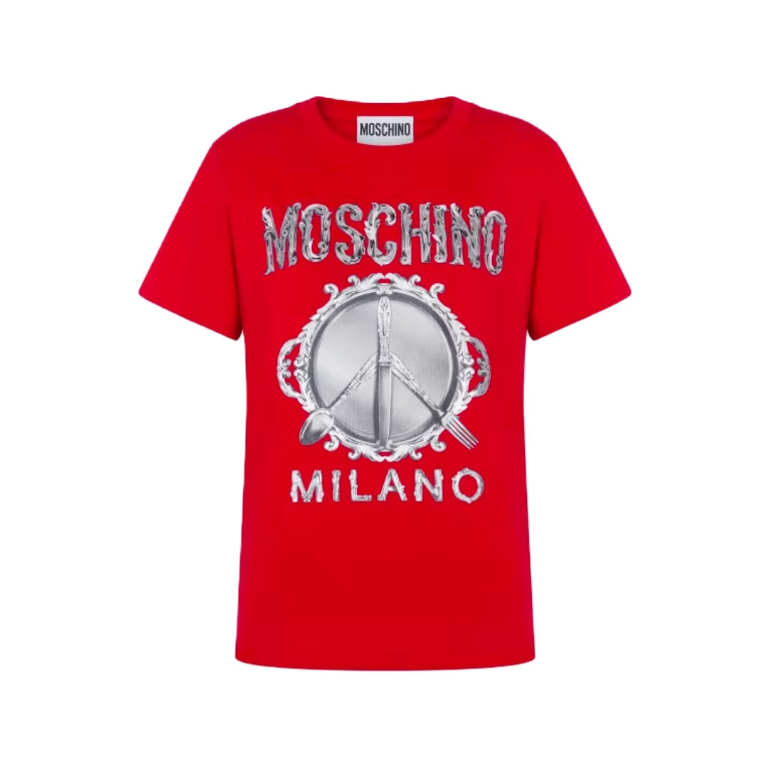 MOSCHINO CUTLERY LOGO T-SHIRT RED