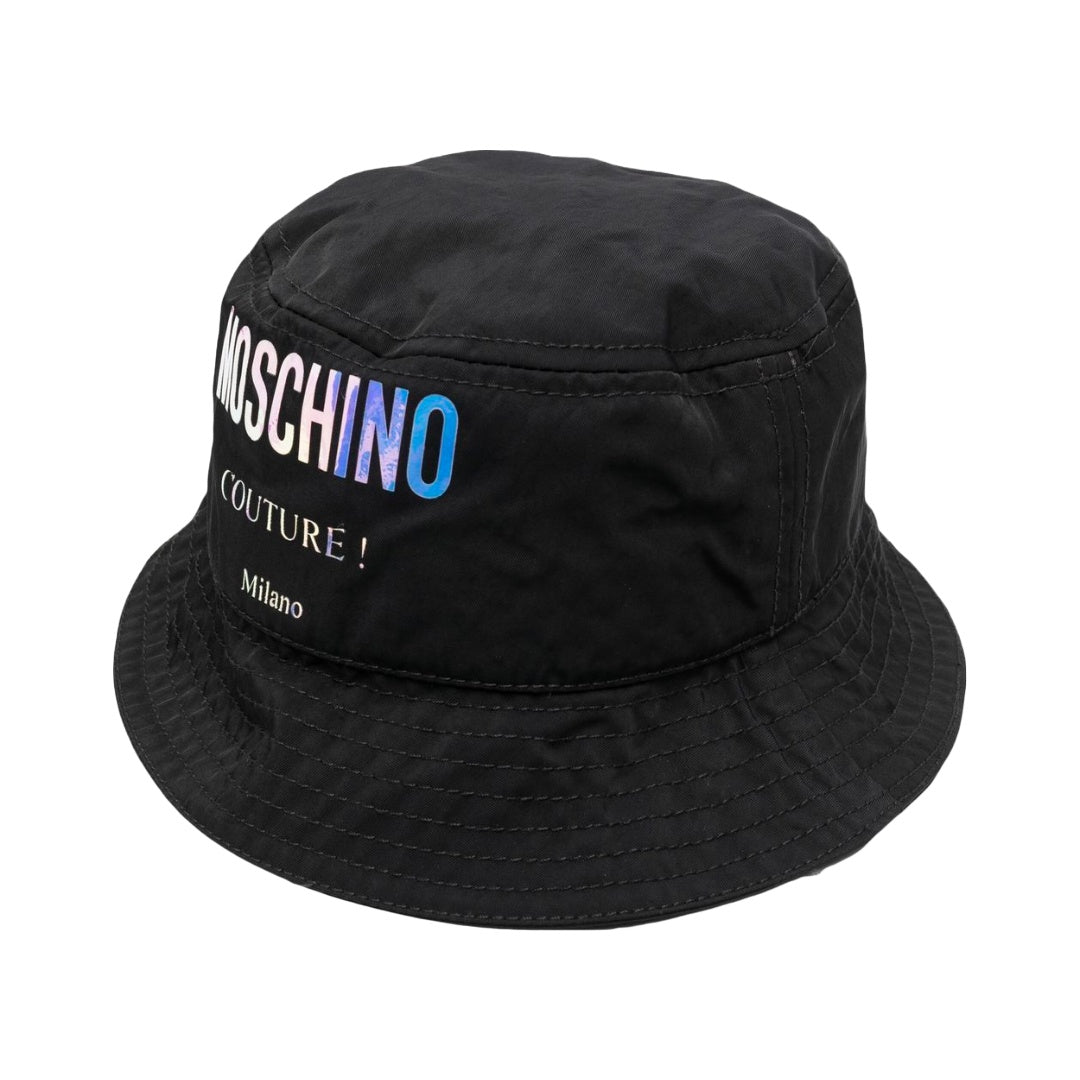 MOSCHINO LOGO PRINT BUCKET HAT BLAK