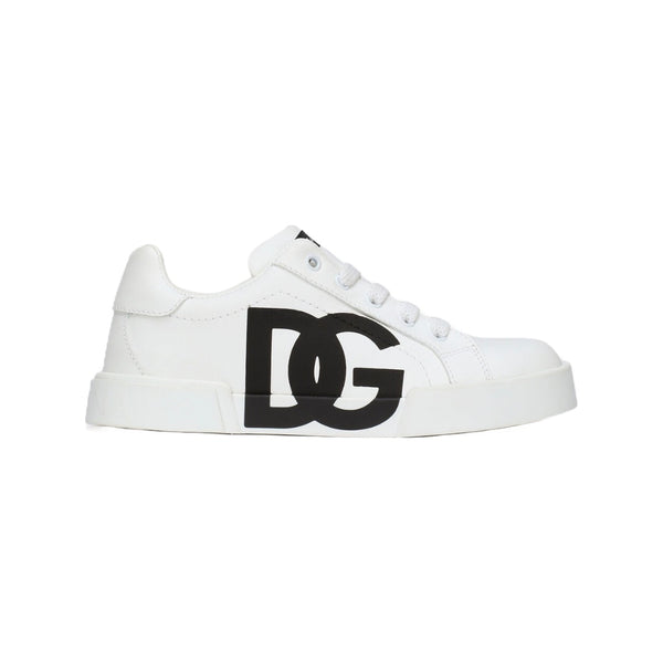 DOLCE & GABBANA KIDS PORTOFINO LIGHT SNEAKER WITH DG LOGO WHITE/BLACK