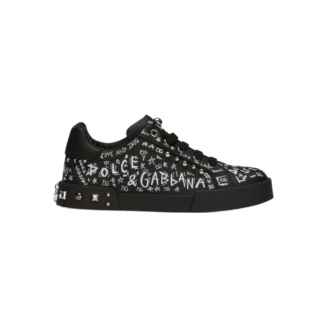 DOLCE & GABBANA KIDS GRAFFITI PRINT PORTOFINO SNEAKER BLACK/WHITE