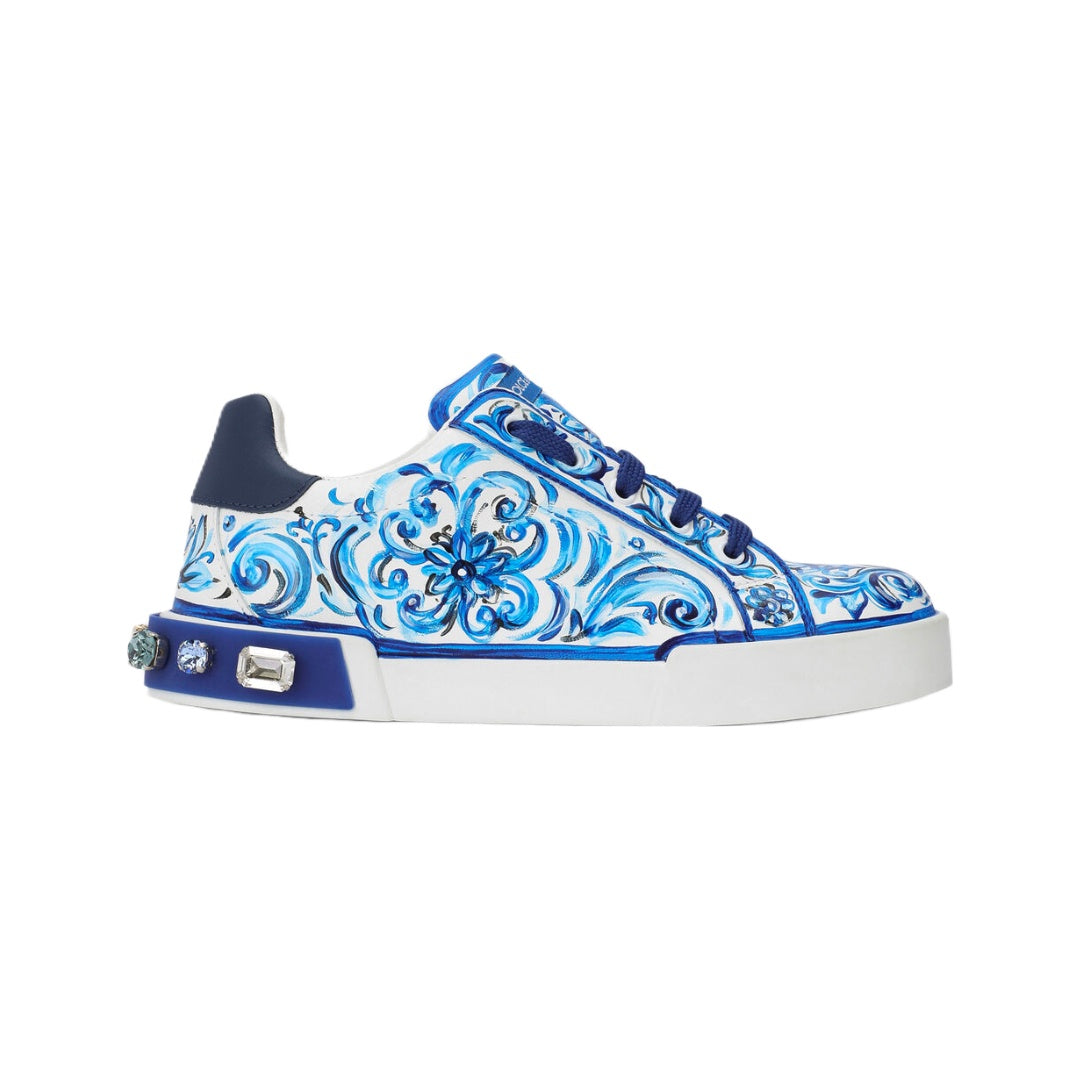 DOLCE & GABBANA KIDS MAJOLICA PRINT PORTOFINO SNEAKER WHITE/BLUE