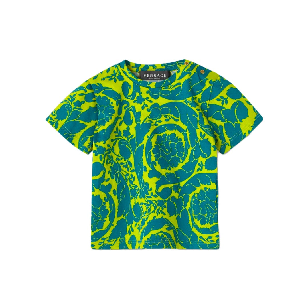 KIDS VERSACE BAROCCO SILHOUETTE BABY T-SHIRT ACID LIME/TEAL