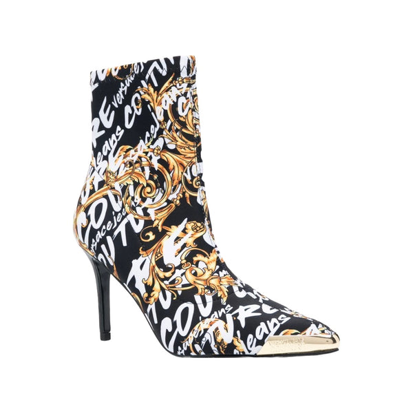 VERSACE JEANS COUTURE BAROCCO PRINT POINTED BOOTS BLK/GOLD/WHITE