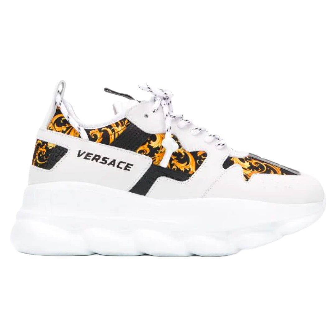 VERSACE CHAIN REACTION SNEAKER BAROQUE PRINT WHITE/BLACK/GOLD